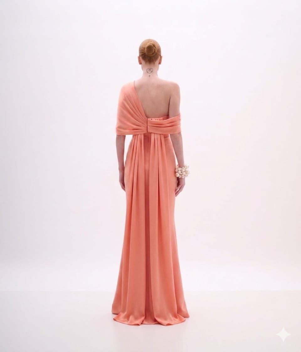 VESTIDO LONGO CAPA TARQUINADA CREPE VITORIA LIGHT CORAL ARTE SACRA