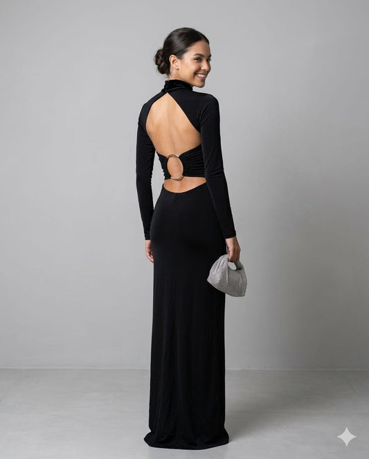 VESTIDO FRANZIDO ARO METAIS COSTAS CAOS