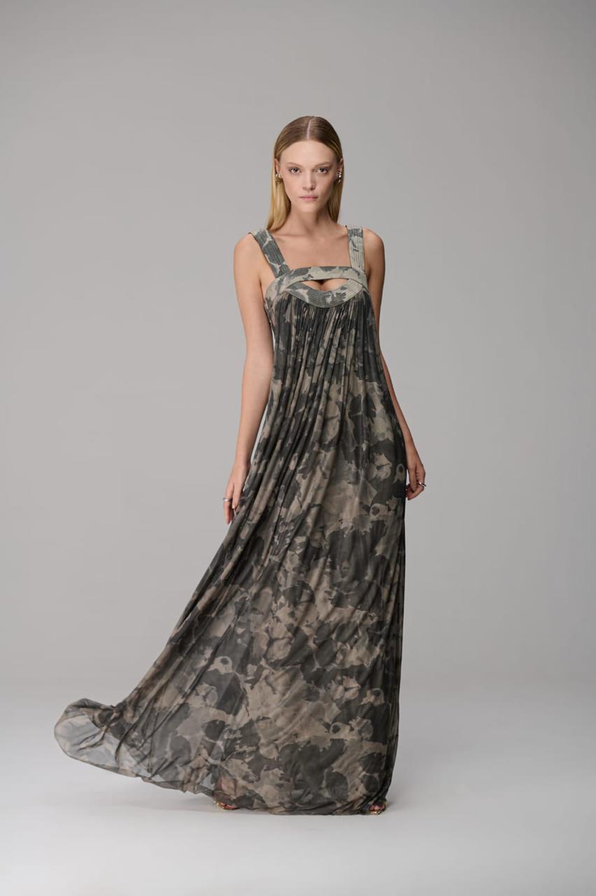 VESTIDO LONGO ESTAMPA CAMOUFLAGE CAOS
