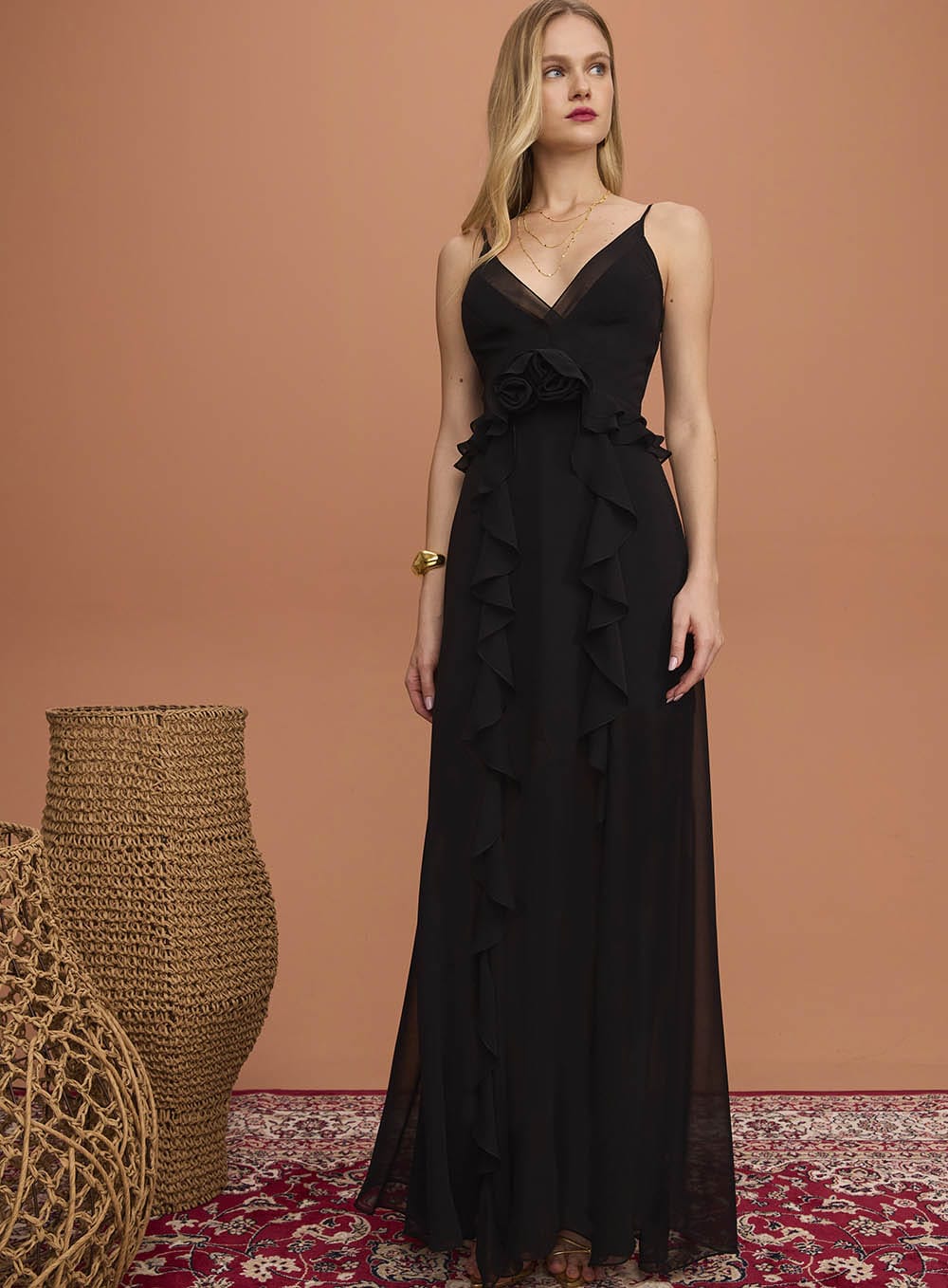 VESTIDO BABADO FLORES SKAZI