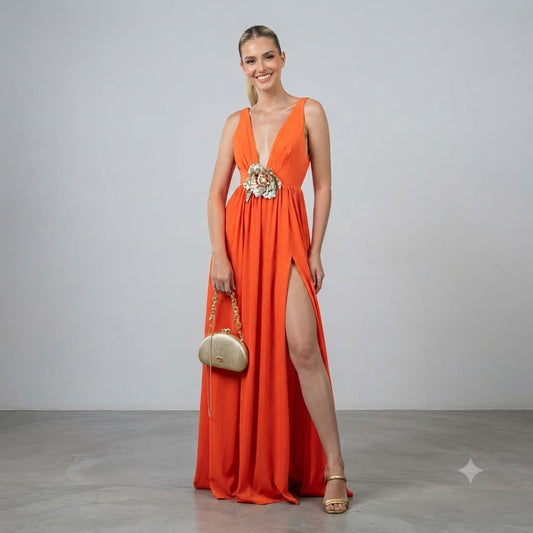 VESTIDO LONGO FENDA SKAZI