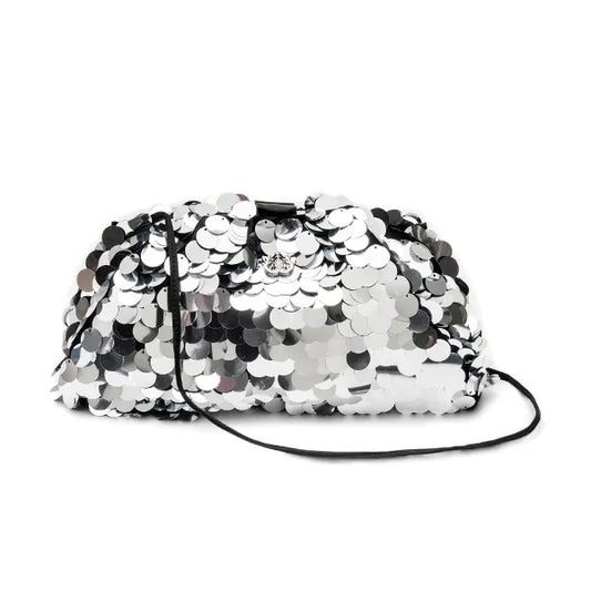 BOLSA MAXI POUCH EM PAETÊ PRATA ISLA